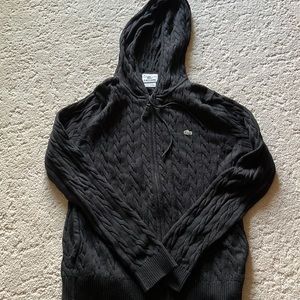 Womens black Lacoste hooded cotton sweater